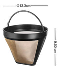 Gold Tone Permanent Coffee Filter For 12 Cup Coffee Makers Including Krups Savoy Braun DeLonghi with handle, 12.3cm diameter