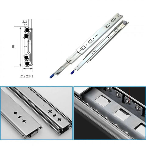 Beefy 51mm Galvanized Steel Drawer Slide, Concealed Telescopic Rails, Industrial Grade Heavy Duty Slide For Kitchen Cabinets