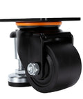 Three Inch Heavy Duty Leveling Casters Featuring Adjustable Steel Plate Feet side view showing nylon wheel and locking mechanism.