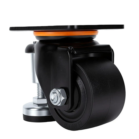 3 Inch Leveling Plate Caster Wheels With Adjustable Feet For Heavy Duty Workshop Gear Smoother Than Butter Swivel Action Dead Nuts Secure At 1322 Lbs Solid Rust Resistant Steel close-up side view.