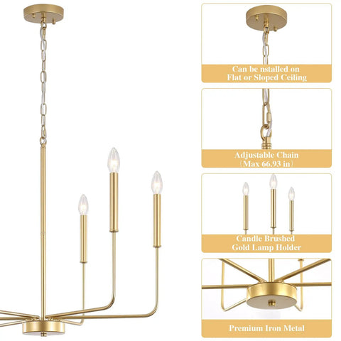 Dope Gold 6-Light Farmhouse Chandelier Ceiling Pendant Light with adjustable chain and brushed gold finish
