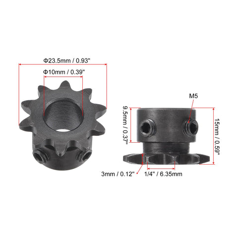 Chain Roller Sprocket Ten Tooth for One Quarter Inch Pitch with Ten Millimeter Bore Beefy Carbon Steel C45 Side View