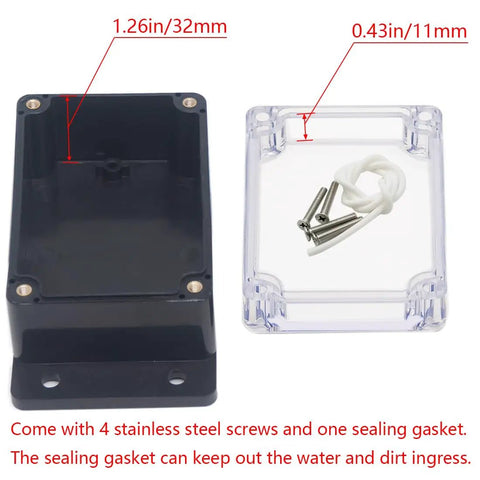IP65 Waterproof Junction Box Outdoor Enclosure, Clear Cover Project Box Made From ABS PC Plastic, Rugged Weatherproof Electrical Project Case With Fixed Ear Mount, Outdoor Ready 3.94 x 2.68 x 1.97 Inches, 100 x 68 x 50 mm, clear cover with screws