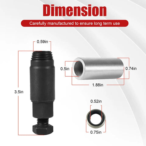 No Sweat Automatic Transmission Shifter Lever Seal Remover Installer Tool Kit dimensions with measurements and materials shown.