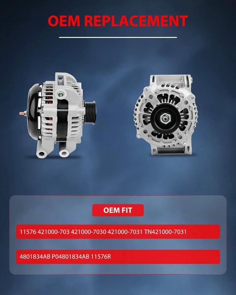 High Output 220 Amp 12 Volt Alternator For 2011 To 2018 Dodge Challenger Charger Durango And Jeep Grand Cherokee front view
