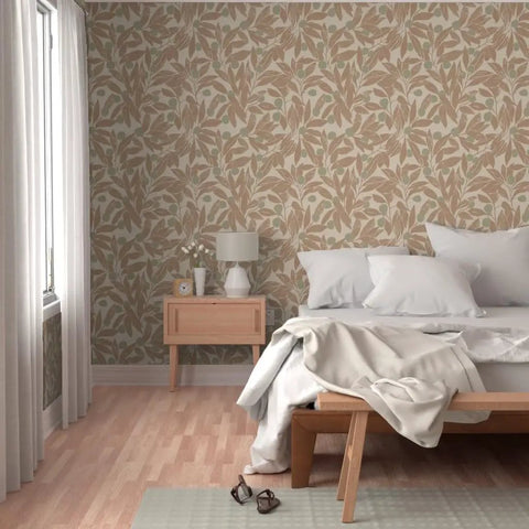 Make Walls Pop With This Badass Rustic Botanical Wallpaper Featuring A Chic Linen Texture And Matte Finish Pvc Free Paste To Paper Design Guarantees Zero Drama Install For Kitchens Bathrooms Mudrooms And Commercial Spaces Because Its Made Tough Enough To in a cozy bedroom setting.
