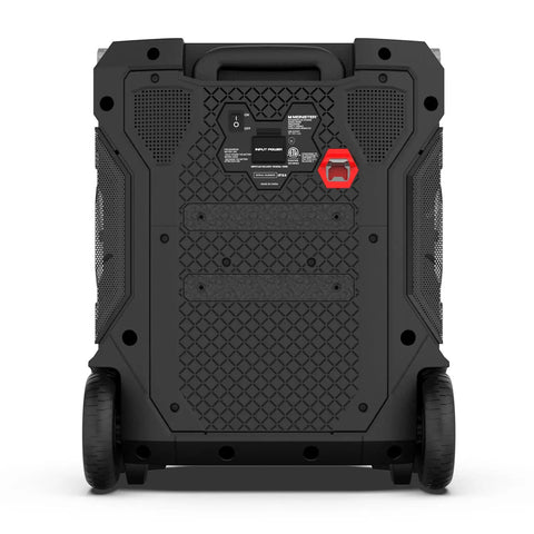 Back view of Crank Up Party Ready 360 Degree Bluetooth Speaker With 240W Power showing grille and wheels