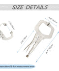 Heavy Duty 6 Inch C Clamp Locking Pliers Set size details with measurements for welding, electrician, woodworking, and home maintenance.