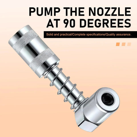 90 Degree Right Angle Grease Gun Coupler for Tight Spaces, Heavy-Duty Steel Grease Fittings Tool with 3-Jaw Spring-Lock Adapter