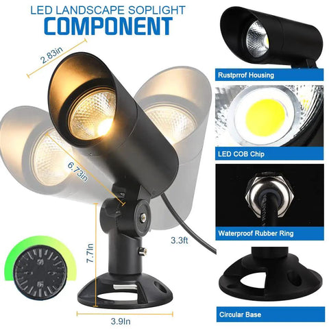 30W LED Landscape Spotlight 12V Low-Voltage Outdoor Lighting, 3000K Warm White, IP65 Waterproof, Ultra Narrow Beam, Ground, Wall Mount for Flag Poles, Trees, Patio, Garden, Pathway, 2 Pack