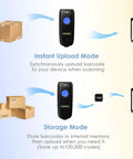 Image of a 3-In-1 Wireless Barcode Scanner With Bluetooth 2.4G USB Dongle And Wired Mode Portable CCD Reader showing upload and storage modes with boxes.