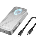 Heavy Duty M2 Nvme Enclosure With Badass Cooling Fan 40 Gbps Usb 4 Hard Drive Case showing aluminum shell and USB cable.