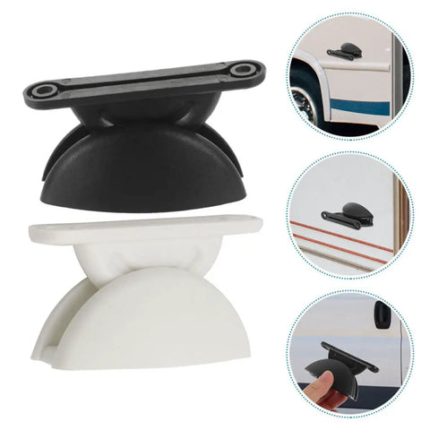 CLISPEED RV Door Catch Holder Set features black and white nylon clips for RV doors, providing quiet no-slam functionality.
