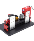 High Speed Mini Metal Lathe Machine For DIY Woodworker Projects Soft Aluminum Brass Cutting Engraver Tool With Precise Control and Durable Steel Head on a black base.