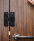 Heavy Duty Stainless Steel Flip Hasp Latch With Foolproof Auto Return Action Sleek Modern Design for barn doors, black finish.