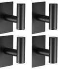 Heavy Duty Adhesive Wall Towel Hooks Waterproof No Drill Mount For Kitchen Bathroom Closet Black 4 Pack Ideal For Towels Coats Clothes Robes And Accessories
