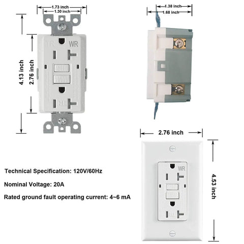 20 Amp Weather Resistant GFCI Duplex Wall Outlet With LED Indicator Self Test Reset Feature Tamper Resistant Receptacle