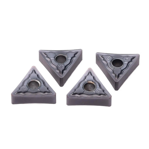 Check Out These 10 Pc Indexable Carbide Lathe Tools With Tough TNMG160408 Inserts And A Super Sharp Edge That Rocks On Stainless Steel Plus Heavy Duty Hard Alloy Turning Blades For All Your Metal Fabrication Jobs: four triangular TNMG inserts