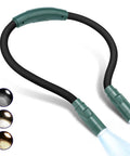 Flexible black neck reading light for reading in bed hands-free with 6 brightness levels, 360-degree adjustable arms, green color.