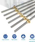 Stainless Steel T8 Lead Screw With Brass Nut For 3D Printers, 8Mm Diameter, 2Mm Pitch, visible in various lengths