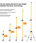 Heavy Duty Laser Level Pole With Adjustable Mount One Quarter Inch By Twenty Inch Telescoping Pole Extending To Twelve Feet Three Point Seven Meters With Five Eighths Inch Eleven Thread Adapter For Rotary And Line Lasers No Tripod Needed image showing height variations