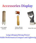 Accessories for Beast 1600W 110V Hot Air Gun Welding Torch, including 1600W element, silicone pressure roller, and flat nozzle.