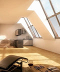 Spacious room with large windows featuring self adhesive privacy glass window film in snow color, enhancing privacy while letting light in.