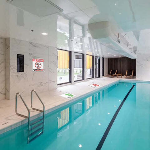 Indoor pool with 6x6 Inch Pool Depth Marker Stickers No Diving Warning Signs For Shallow Water 3ft 4ft 5ft 6ft Non Slip Adhesive