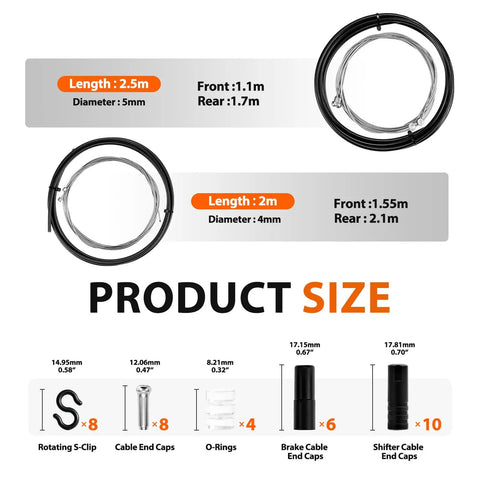 Ultimate Universal Bike Cable Kit With Brake And Shift Cables Housing Ferrules End Caps And O Rings Size Chart