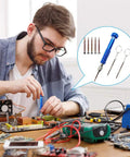 Man using Five In One Pocket Precision Screwdriver Set For Glasses And Electronics With Swivel Head And Non Slip Grip on circuit board