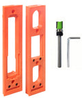 All In One Concealed Door Hinge Installation Kit with orange templates, guide jig, and slotting tool for 5.3 to 7.8 inch hinges.