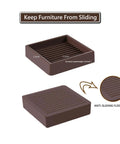 Super Grippy Non Slip Furniture Caster Cups 2x2 Inch Square Floor Protectors, brown rubber with anti-sliding grip.
