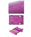 Heavy Duty Foldable Platform Cart With Self Balancing Frame And Glides Like Butter For Sweatless Warehouse Hauling And Driveway Moves Up To Six Hundred Sixty Pound Capacity with purple textured deck.