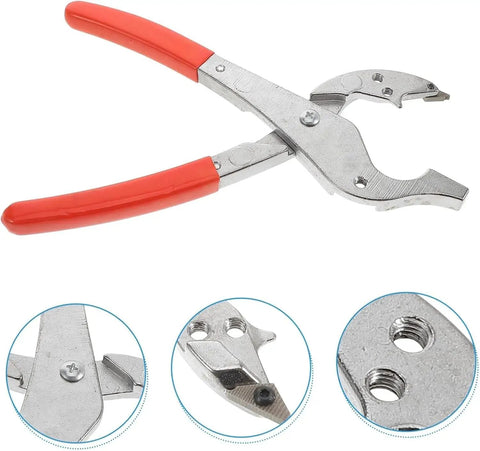 Car Door Lock Face Cap Removal Tool Set With Disassembly Clamp Pliers for Removing and Installing Lock Face Caps shown in metal