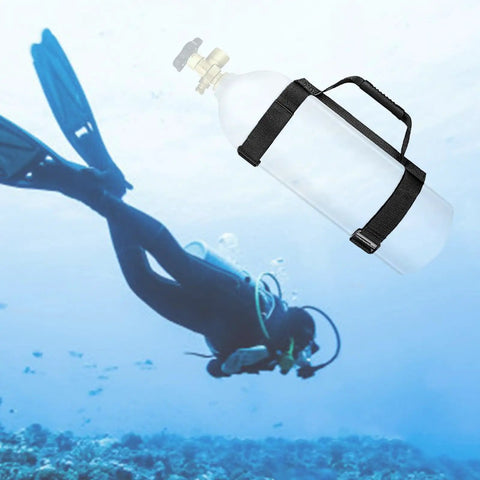 Diving Tanks Carriers Adjustable Holder Air Cylinder Strap With Ergonomic Handle For Easy Carry And Transport shown underwater