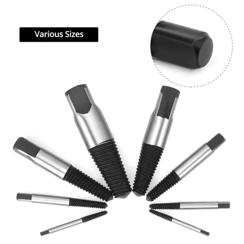 Eight Piece Water Pipe Screw Extractor Set For Damaged Screws And Bolts Alloy Steel Construction Rustproof and Heat Treated Pro Grade Plumbing Kit