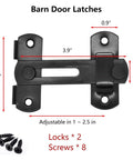 Sliding Barn Door Lock For Privacy In Stainless Steel, Durable Latch, 3.9 in x 2.75 in, black finish with screws, 2 pack