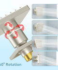 Square Brass Shower Body Spray Jets 2.63 Inch Square Shower Head With 24 Nozzles Hydro Massage Spa Jets Wall Mount NPT 1/2 Inch Brushed Nickel Finish High Volume Spa Shower For Muscle Relief showing 360-degree rotation angle.