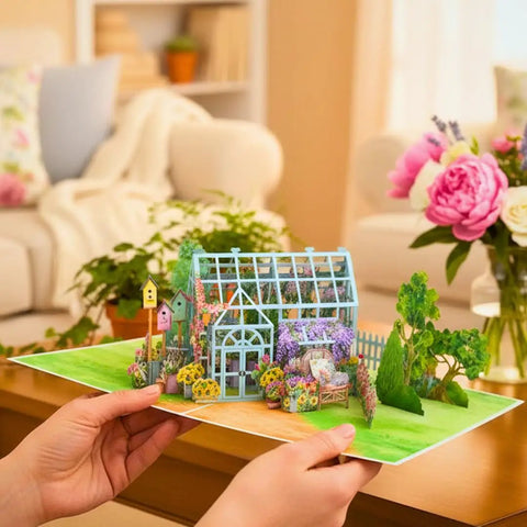 Pop Up Mother's Day Card With 3D Greenhouse Garden Scene That Blooms When Opened, 6x8 Inch Size, Unique Greeting Card For Mom Grandma Wife Women From Daughter Son, Thank You Gift With Envelope
