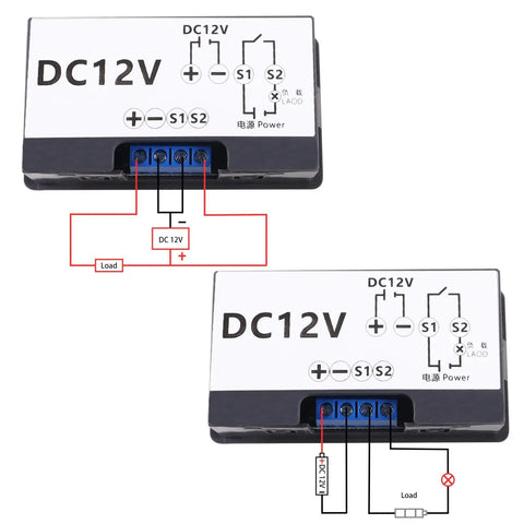 Dual Pack 12V DC Timer Delay Relay Module With 20A Capacity Programmable LED Digital Cycle Timer Plug And Play On Off Control 0ms To 999 Hours Easy Setup For Home Automation And Electronics, wiring diagram view