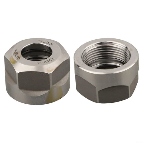 Fabaletta ER Collet Clamping Nut High 20CrMoTi Steel For CNC Milling Engraving Tool Holders BT NT MTA R8 Systems, shown from two angles.