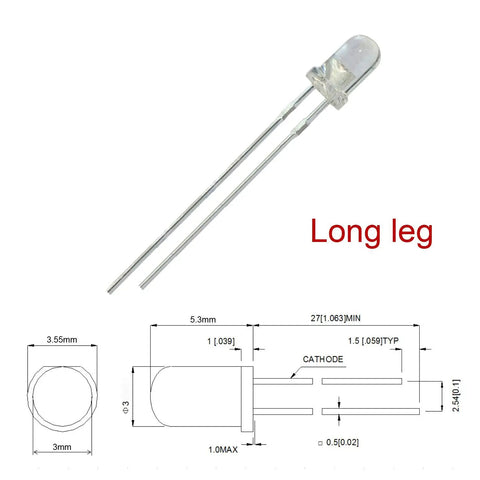 Diagram of Blue 3mm LED Lights For Gauge Clusters 50 Pcs 9 12V Direct DC Operation No External Resistors Needed Ultra Bright 7000 8000 MCD