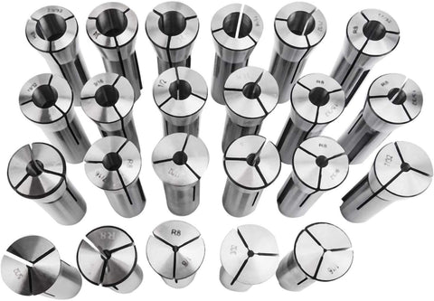 Pro Grade R8 Collet Set For Milling And CNC, 23 Piece Precision Ground Set 1/16 To 3/4 Inch, Ultra Tight 0.0006 TIR, arranged display