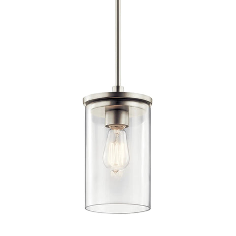 Brushed Nickel Mini Pendant Light With Clear Glass Shade For Kitchen Island Or Sink 1 Light Contemporary Pendant Over Dining Area With Sleek Modern Vibe 10.75 Inch By 6 Inch Island Lighting Fixture