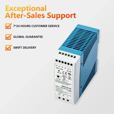 Rugged 60W DIN Rail Power Supply 48V 1.25A With Ultra Wide 85-264VAC Or 120-370VDC Input Class I Div 2 T4 Hazardous Location Certified Industrial Automation Power Solution For Fluctuating Mains blue DIN rail unit