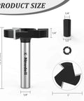 Front view of CNC Spoilboard Surfacing Router Bit Pro with 1/4 inch shank and 1 inch cutting diameter, three wing design for woodworking.