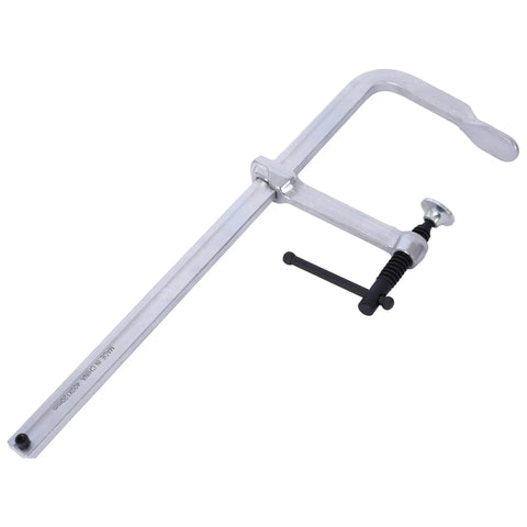 Heavy Duty Drop Forged Steel F Clamps 16 Inch Jaw With 4-75 Inch Throat And 1400 Lb Force side view showing durable construction for woodworking.