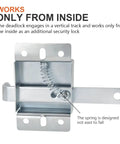 Heavy Duty Inside Garage Door Deadlock, Galvanized Steel Side Lock For Most Garage Doors, shown with instruction text