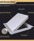 Heavy Duty Metal Access Panel Service Door For Drywall Electrical And Hvac Ducts Recessed Attic Wall Cover With Smooth Grip Handle To Tuck Away Pipe Valves And Rough Cutouts Straight Shooter Size 34X36, showcasing aluminum alloy frame and galvanized steel panel.
