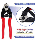 Wire rope cutter for 1/8 Inch T316 Stainless Steel Wire Rope Cable 300 Ft for deck railing kit with red handles and steel blades